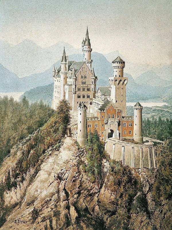 阿道夫·希特勒的画作：《新天鹅堡（1914）》